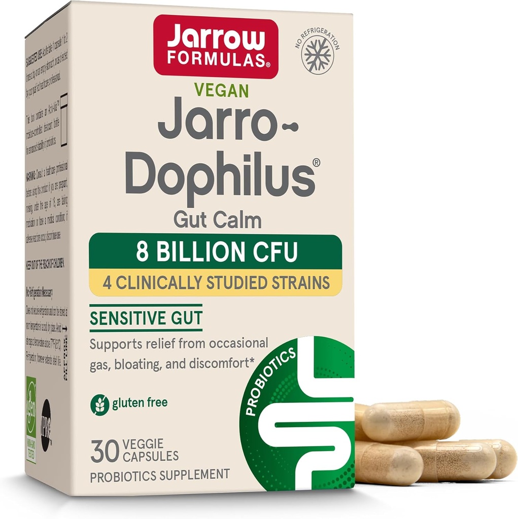 Jarrow Formulas® Jarro-Dophilus® Gut Calm Probiotic, 8 Billion CFU Supplement for Digestive Health, 30 Delayed Release Capsules, 30 Day Supply