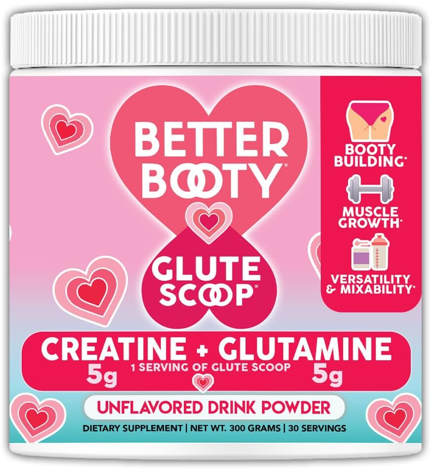 Better Booty Glute Scoop, Creatine for Women Creatine + L’Glutamine Amino Acid, Perfect Drink Mix Supplement, Unflavored (300 Grams, 30 Servings)