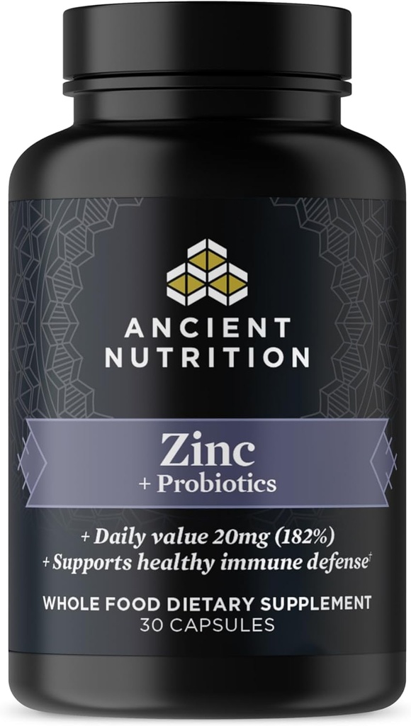Ancient Nutrition Probiotics and Zinc Supplement, Supports Healthy Immune System and Gut Health, Made Without GMOs, Superfoods Supplement, Paleo and Keto Friendly, 30 Count