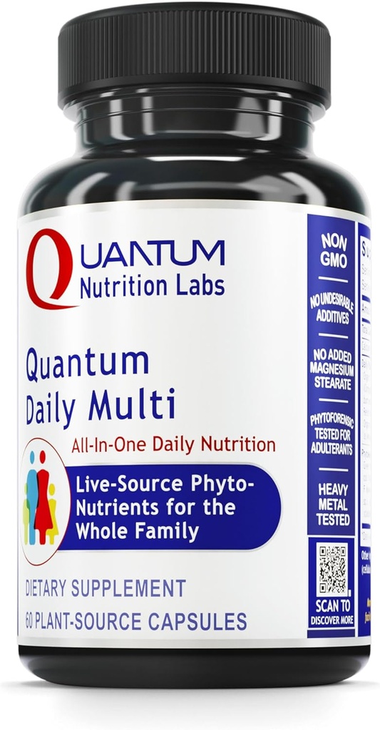 Quantum Nutrition Labs Daily Multivitamin - Multivitamin for Men and Women, Daily Nutrition Supplements with Calcium for Adults, Made with Cordyceps and Green Tea - 60 Vegetarian Capsules