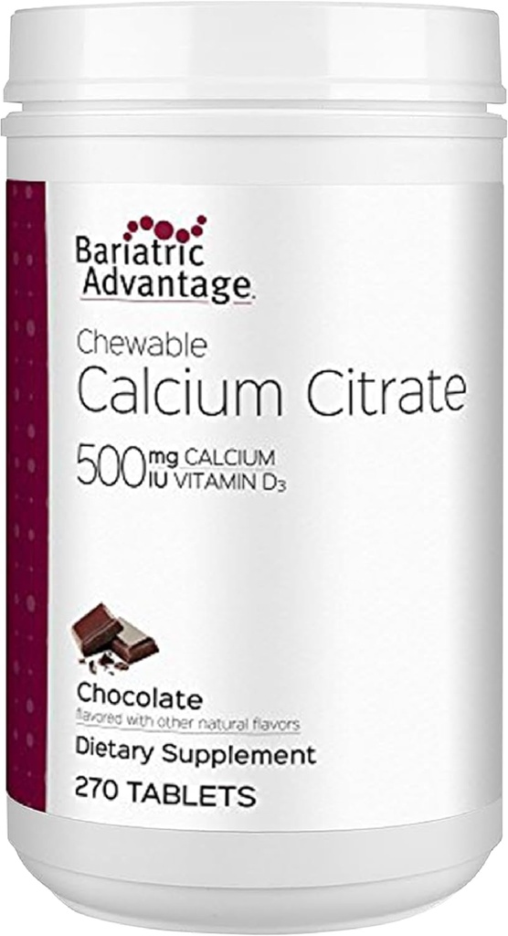 Bariatric Advantage Calcium Citrate Chewable 500 mg - for Bariatric Surgery Patients - High-Potency, Easy-Digest Tablets - Calcium Citrate - Bone Strength Supplements* - 270 Count - Chocolate
