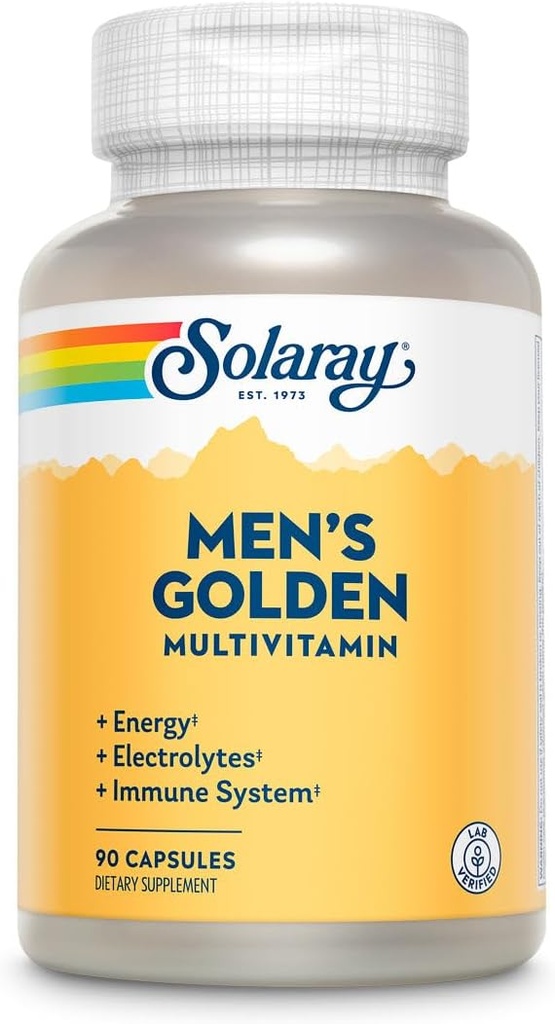 SOLARAY Men’s Golden Multivitamin | Electrolytes, Immunity, Prostate, Energy | Vitamins A, C, E, B1, B2, B6, B12, Vitamin D, Calcium | 90ct, 30 Serv.