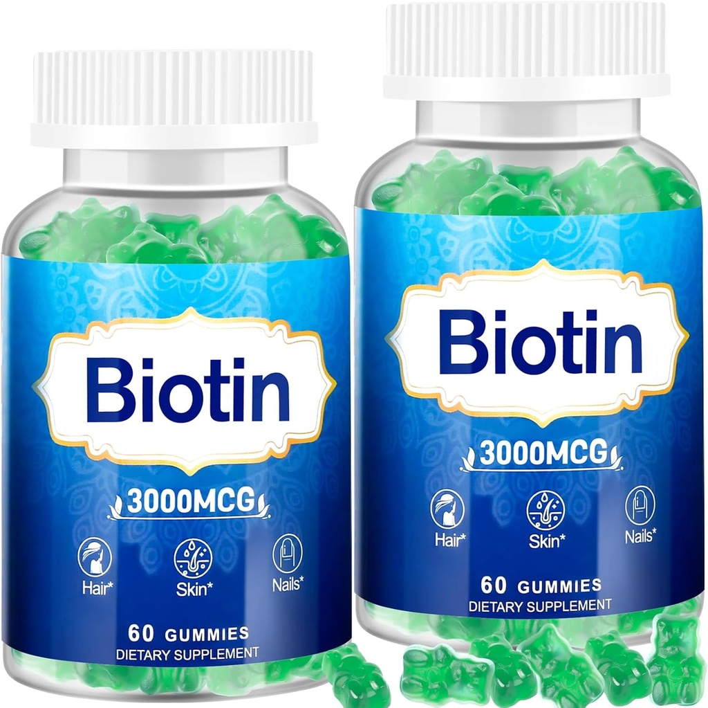 Hair Skin and Nails Gummies, 2 Pack High Potency Hair Vitamin for Women, Men & Kids, Vitamin D & E,B16,B12, Biotin Gummies for Hair Growth, Skin, and Stronger Nails