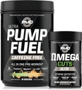 PMD Sports Ultra Pump Fuel Caffeine Free - Pre Workout – Rainbow Sherbet (30 Servings) Sports Omega Cuts Elite Thermogenic Fat Burner (90 Softgels)