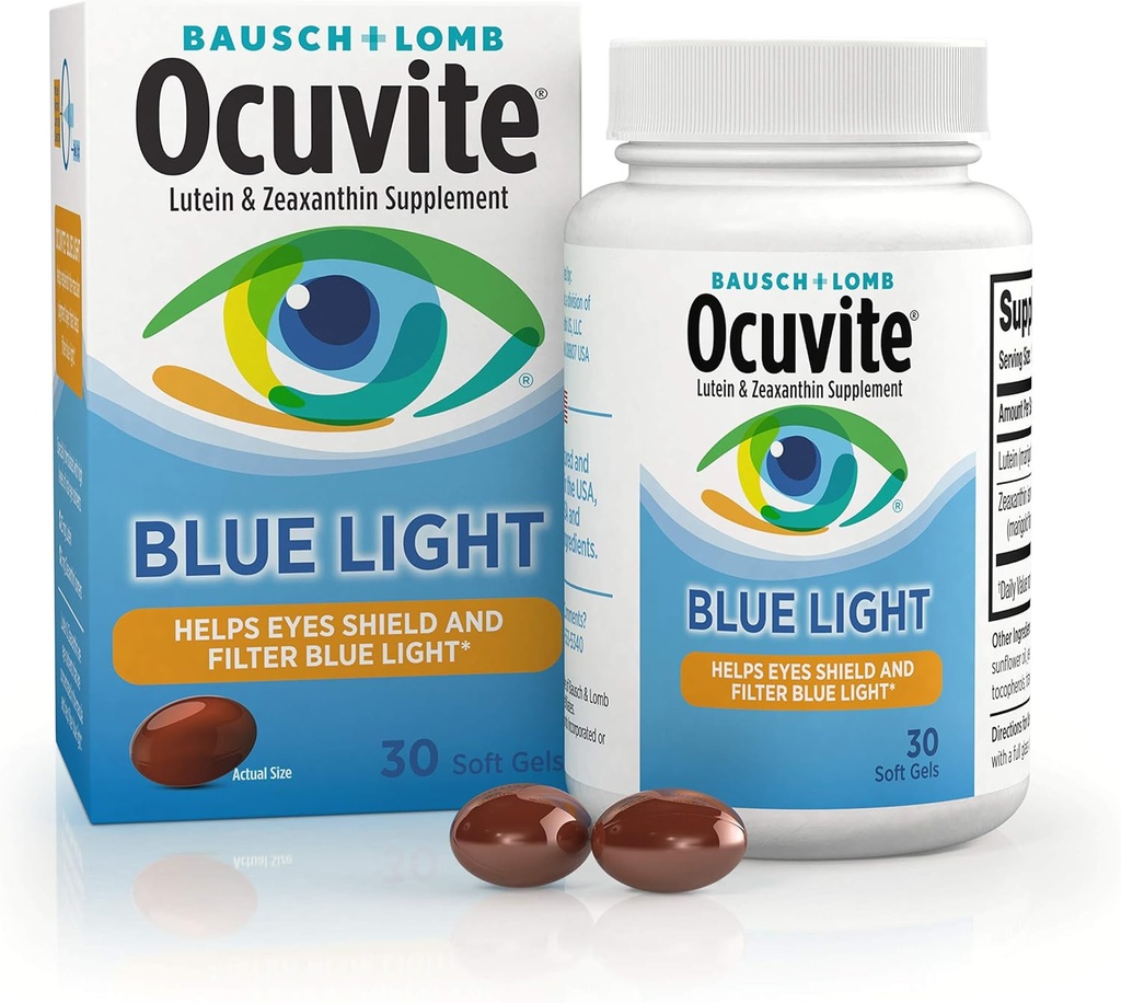 Ocuvite Blue Light Lutein & Zeaxanthin Supplement, Eye Vitamin for Eye Strain, Vision & Ocular Health Support, Softgels for Screen & Sunlight Exposure, 30 Softgels