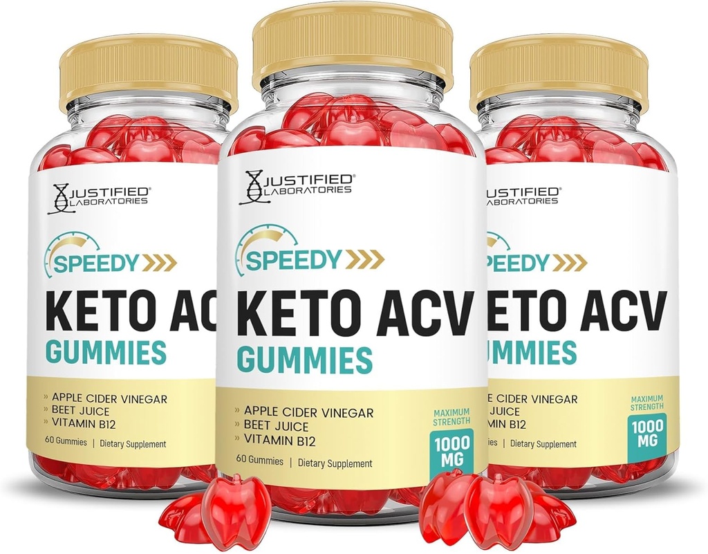 Justified Laboratories (3 Pack Speedy Keto ACV Gummies Advanced Formula 1000MG Speedy Keto Gummies Apple Cider Vinegar Formulated with Pomegranate Beet Juice Powder B12 Vegan Non GMO 180 Gummys