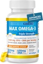 Maximum Slim Max Omega 3 Fish Oil Pills - Triple Strength Fish Oil Supplement (2000 mg Total Omega 3 Fatty Acids: 600mg DHA + 800 mg EPA per Serving)