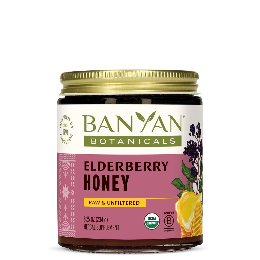 Banyan Botanicals Organic Elderberry Honey – With Sambucus, Amla & Marshmallow ­­– Elderberry Immune Support for Kids & Adults* – 8.25 Oz – Raw, Unfiltered, Pollinator-Friendly, Sustainably Sourced
