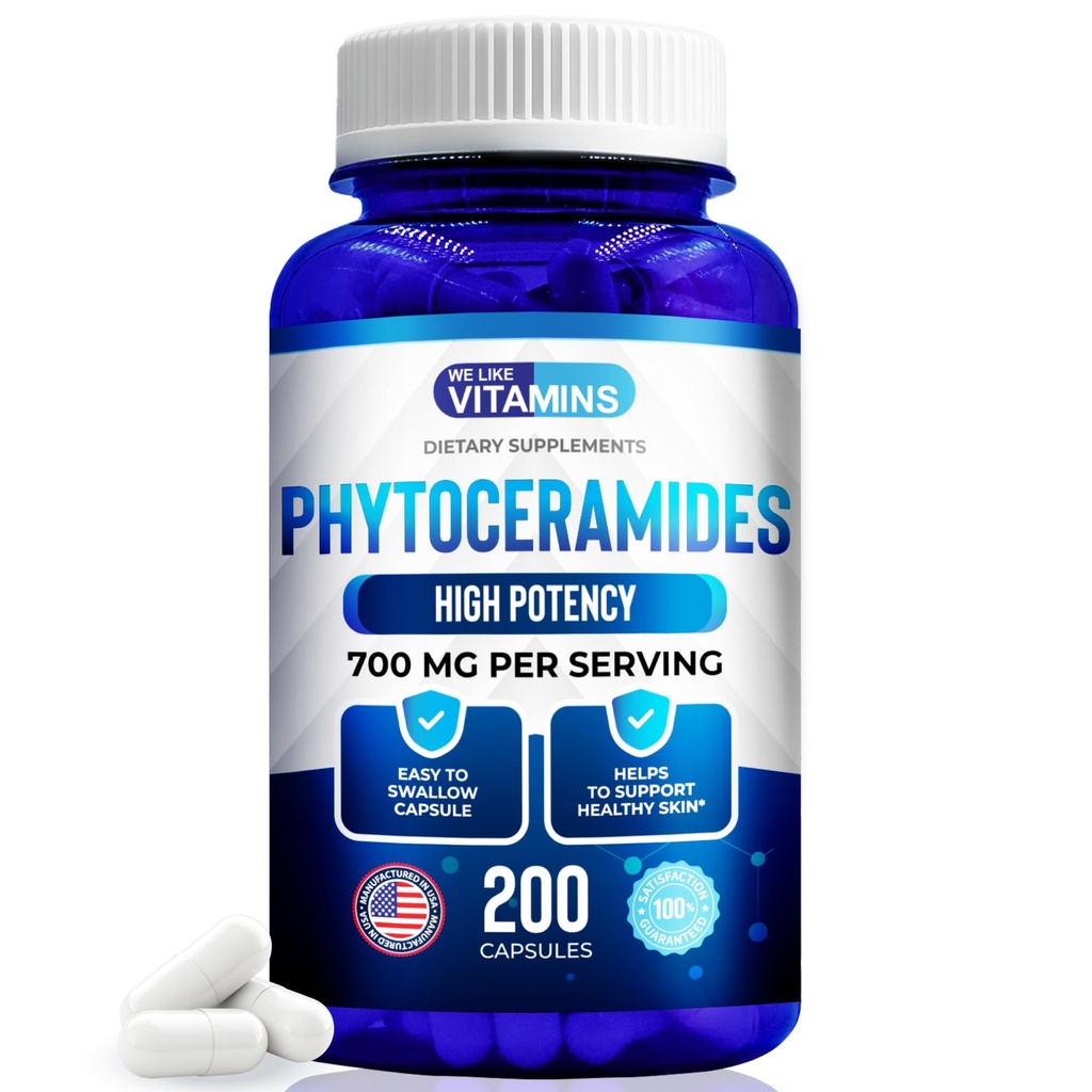 We Like Vitamins Phytoceramides 700mg - 200 Capsules All Natural Wheat Free and Plant Based - Phytoceramide Supplement - Skin Supplement for Women - Ceramides for Skin Hydration, Repair, Rejuvenation