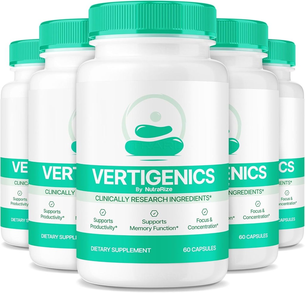 (5 Pack) Vertigenics - Natural Formula for Balanced Nutrition, Clean and Premium Blend for Memory and Focus, Premium Support Capsules, Vertigenics Reviews (300 Capsules)