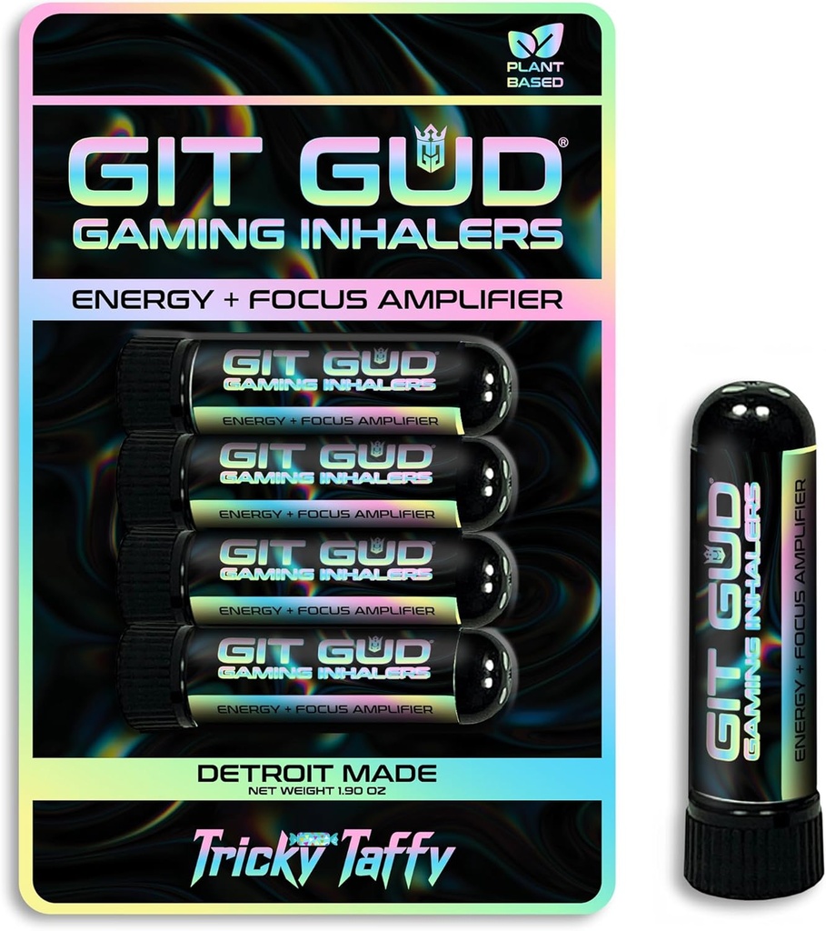 GIT GUD Energy Stick (4 Pack) Competitive Focus Amplifier, Refreshing Mint Aroma, Daily-Use, Portable Disposable, Tricky Taffy (Taffy Mint)