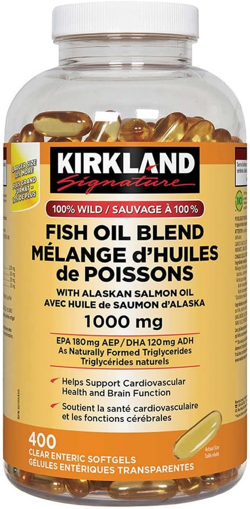 Costco Companies Inc. Kirkland Signature 100% Wild Fish Oil Blend with Alaskan Salmon Oil, 1000mg, 400 Softgels