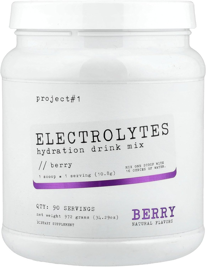 Project #1 Electrolyte Drink Mix: Sustained Hydration for Fitness with Potassium [90 Servings] (Berry) | Best Electrolytes Powder | Hydrate Electrolyte Drink Powder | Hydration Powder