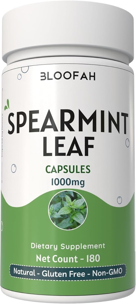 Spearmint Leaf Capsules 1000mg Powder | Natural Spearmint Leaf Powder (Mentha spicata) | Non-GMO, Gluten-Free Herbal Supplement for Wellness and Daily Use (180 Count (Pack of 1))