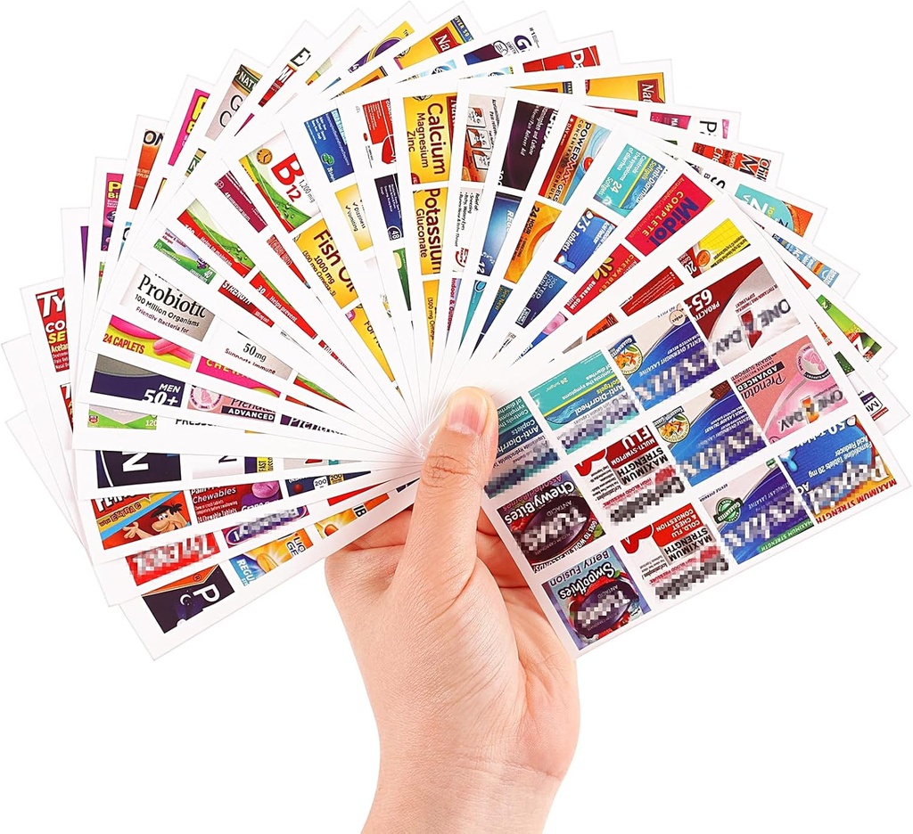482Pcs Medicine Stickers for Pill Organizers, Quality Travel Daily Medication Organizer Stickers of Brands, 47 Sheets Pill Box Lables Stickers…