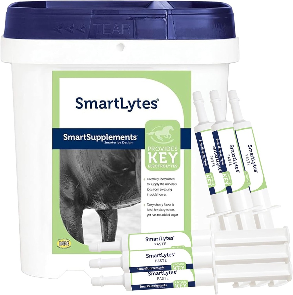SmartEquine SmartLytes Horse Electrolyte Powder Supplement & SmartLytes Paste Horse Electrolyte Paste 6 Tubes Bundle, Encourages Hydration, Replenishes Electrolytes, No Added Sugar