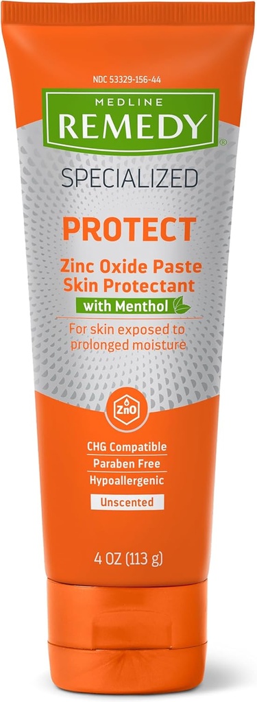 Medline Remedy Specialized Zinc Oxide Paste with Menthol (4 oz Tube), Unscented, Calamine, Incontinence Care, Diaper Rash, Wetness Protection, Hypoallergenic, Paraben Free, Adults, Soothing