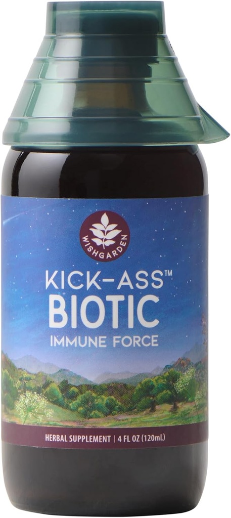 WishGarden Herbs Kick-Ass Biotic Immune Hero - Plant-Based Herbal Biotic Formula with Usnea Lichen, Hops, Echinacea & Goldenseal, Supports Healthy Immune, Respiratory & Lymph System Function, 4oz