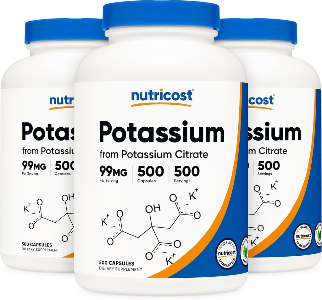 Nutricost Potassium Citrate 99mg, 500 Capsules (3 Bottles)