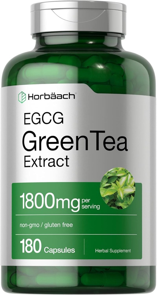Horbäach EGCG Green Tea Extract Pills | 180 Capsules | Max Potency | Non-GMO & Gluten Free Supplement