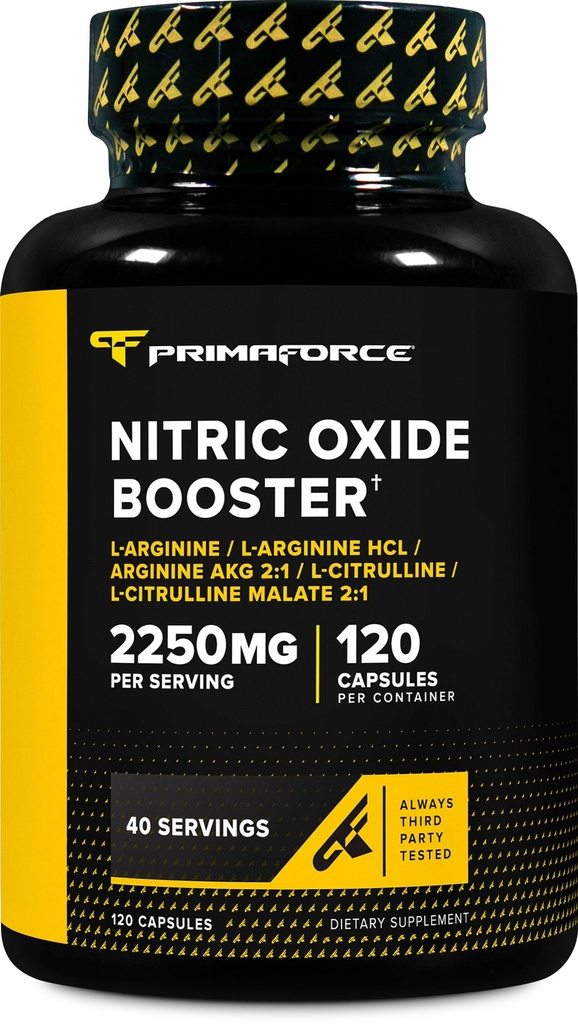 Primaforce Nitric Oxide Booster (2,250mg, 120 Capsules) - 40 Servings of Our Nitric Oxide Boosting Blend for Pre-Workout and Post-Workout
