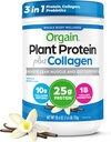 Orgain Protein Powder + Collagen, Vanilla Bean - 25g of Protein, 10g Collagen Peptides, Type I & III, 1B CFU Probiotics, Supports Hair, Skin, Nail, Joint & Gut Health, Gluten Free - 1.6lb