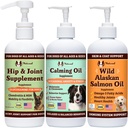Natural Dog Company Wellness Bundle Food Oil Toppers Including (1) Wild Alaskan Salmon Oil, (1) Liquid Glucosamine, (1) Calming Oil