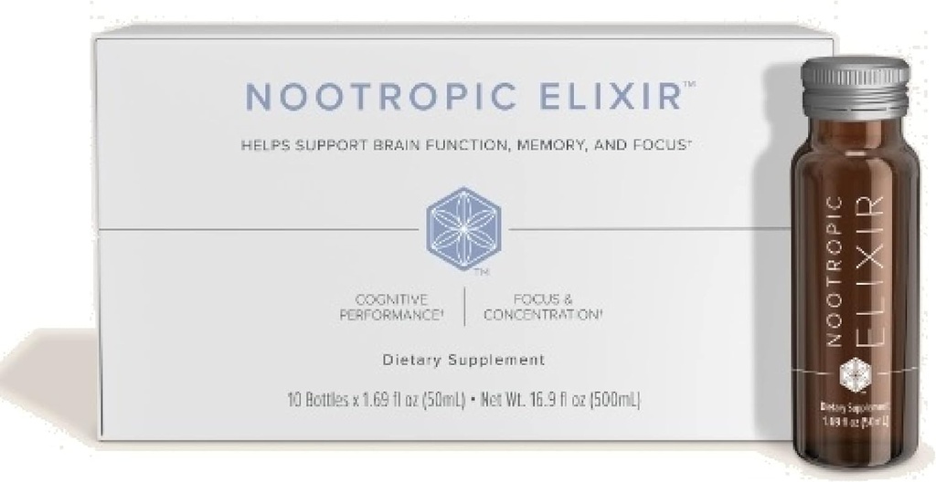 Isagenix Nootropic Elixir- Brain Health & Focus Supplement - Liquid Supplement with Green Tea Extract to Support a Healthy Mindset - 1.69 Oz Bottles (10 Count)