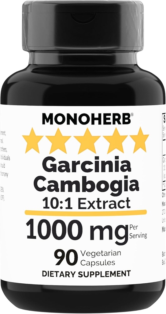 MONOHERB Garcinia Cambogia 1000 mg - 90 Veg Capsules - High Potency 10:1 Extract