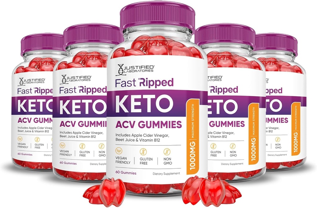 Justified Laboratories (5 Pack Fast Ripped Keto ACV Gummies Advanced Formula 1000MG Fast Ripped Formulated with Pomegranate Beet Juice Powder B12 Vegan Non GMO 300 Gummys