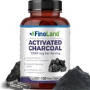 FineLand Activated Charcoal 1300mg - Advanced Digestive Detox Cleanse, Helps with Gas and Bloating, Circulation & Cholesteroal Support - Made in USA, 120 Vegan Pills