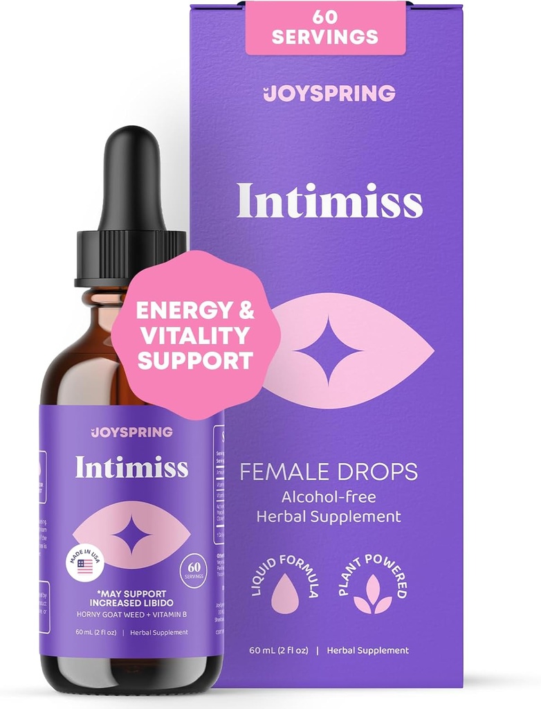 JoySpring Herbal Libido Support for Women – Horny Goat Weed and Ashwagandha Liquid Drops – Maca Root, Fenugreek, and Red Ginseng for Wellness and Vitality