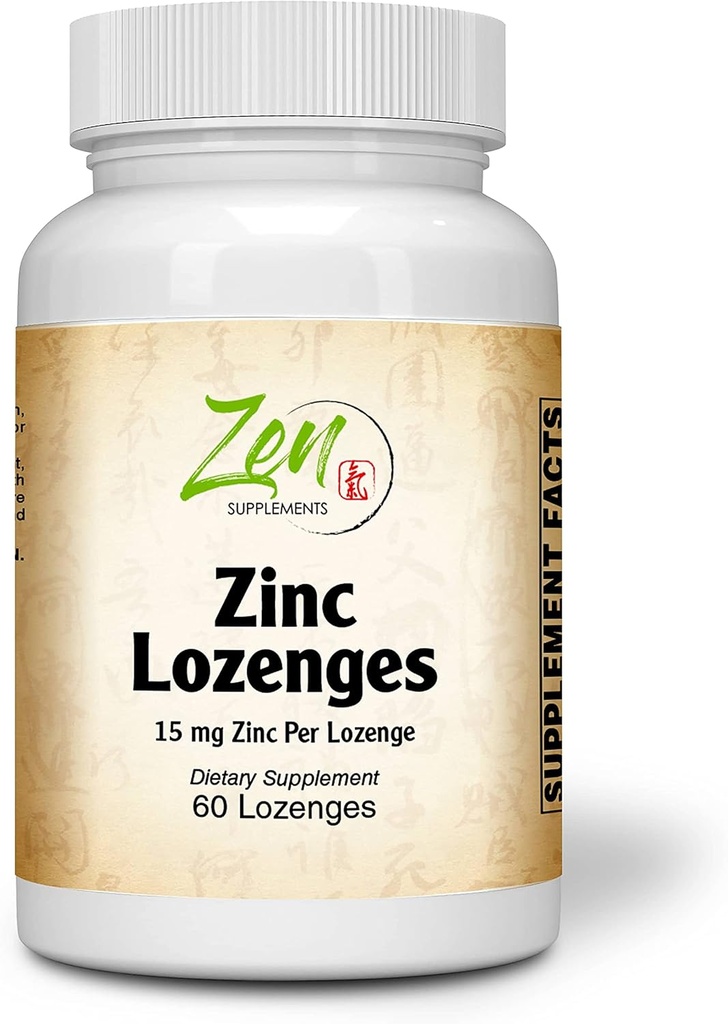Zen Supplements - Zinc Lozenges 15 Mg Immune Support Antioxidant Supplement & Great Tasting Zinc 60-Lozenge