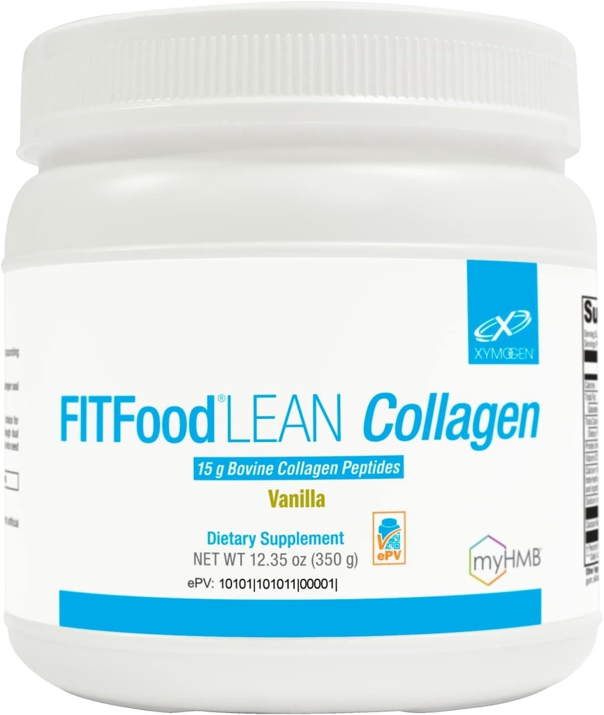 XYMOGEN FIT Food Collagen - Bovine Collagen Peptides Powder with HMB + Vitamin D3-15g Protein to Support Joints & Muscle Recovery - Vanilla Flavor (12.35 oz)