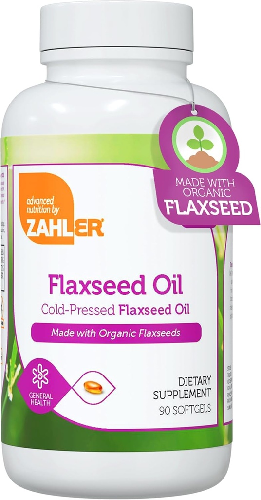 Zahler Organic Flaxseed Oil - 1000mg Softgels - Organic Omega 3 ALA Supplement - Kosher Non-GMO Gluten Free Vegetarian-Friendly Flaxseed (90 Count)