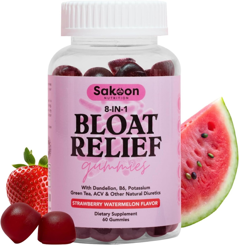 Sakoon nutrition Bloating Relief Gummies for Women - Green Tea, ACV, Dandelion, Buchu Leaf, Natural Digestion Support, 60 Gummies, Watermelon Flavor