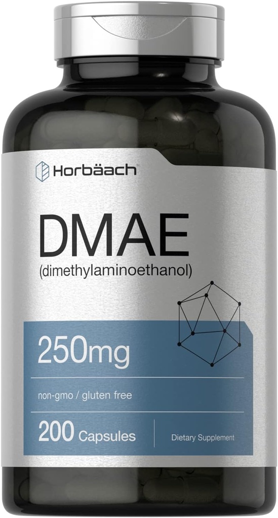 Horbaach DMAE Supplement | 250mg | 200 Capsules | Non-GMO, Gluten Free | DMAE Bitartrate