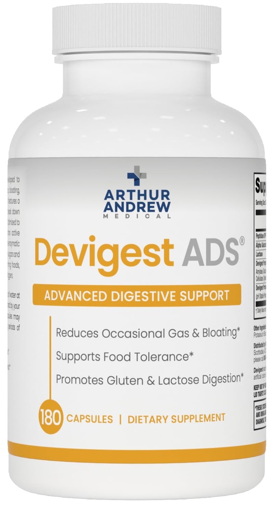 Arthur Andrew Medical - Devigest ADS, Advanced Digestive Support, Relief for Lactose Intolerance and Casein Sensitivities, Vegan, Non-GMO, 180 Capsules
