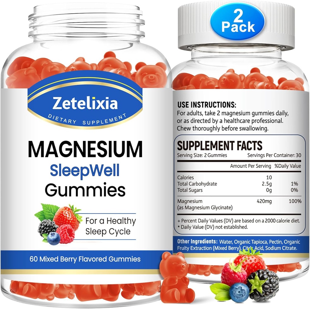 Magnesium Glycinate Gummies, High Absorption Magnesium Supplement for Adults Kids, Relaxation, Brain, Muscle & Bone Support, Melatonin Free, Sugar Free, Mixed Berry Flavor, 120 Cts