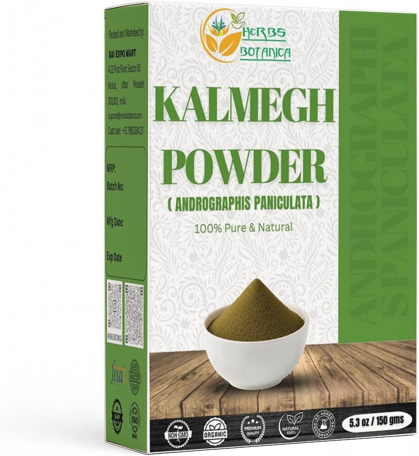Herbs Botanica Kalmegh Powder 100% Pure Andrographis Paniculata (Green Chiretta Herb) for Herbal Use – Finely Ground Andrographis Powder 5.3 oz Pack