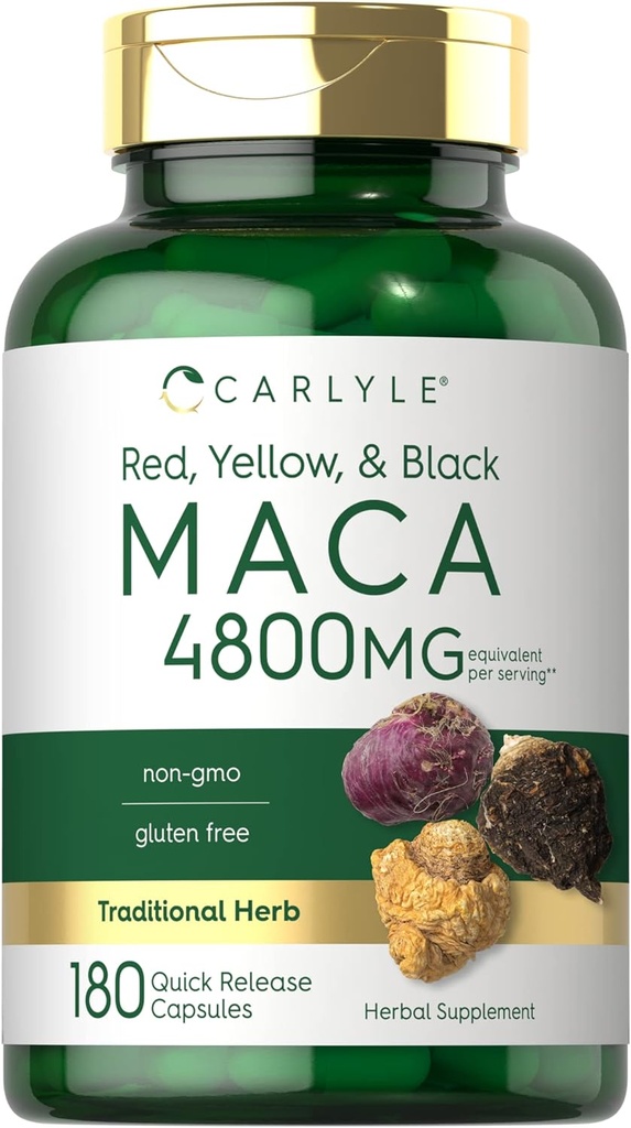 Carlyle Maca Root Capsules for Women & Men | 4800 mg | 180 Count | High Potency Extract | Non-GMO & Gluten Free Supplement