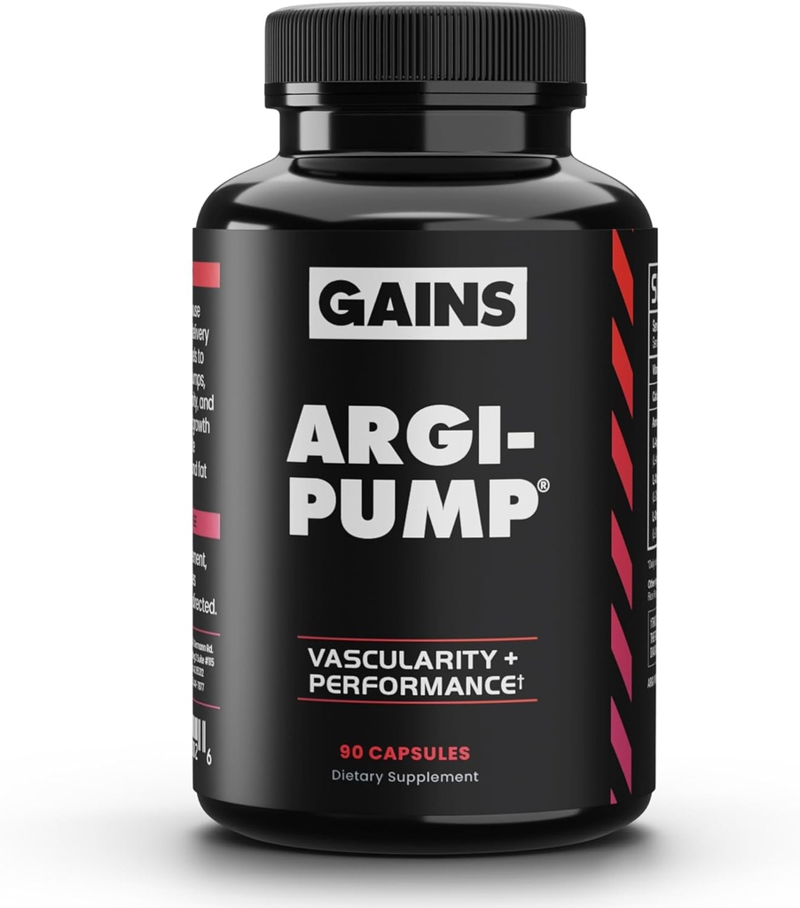Gains in Bulk L Arginine Amino Acids Supplement for Nitric Oxide Support, Supplements for Men with L-Arginine, L Citrulline and L Ornithine, Muscle Pump, Energy and Heart Health Support, 90 Capsules