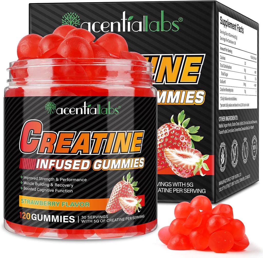 Creatine Monohydrate Gummies Creatine Monohydrate per Serving Chewable Creatine for Muscle Builder, Energy Boost, 120 Gummies