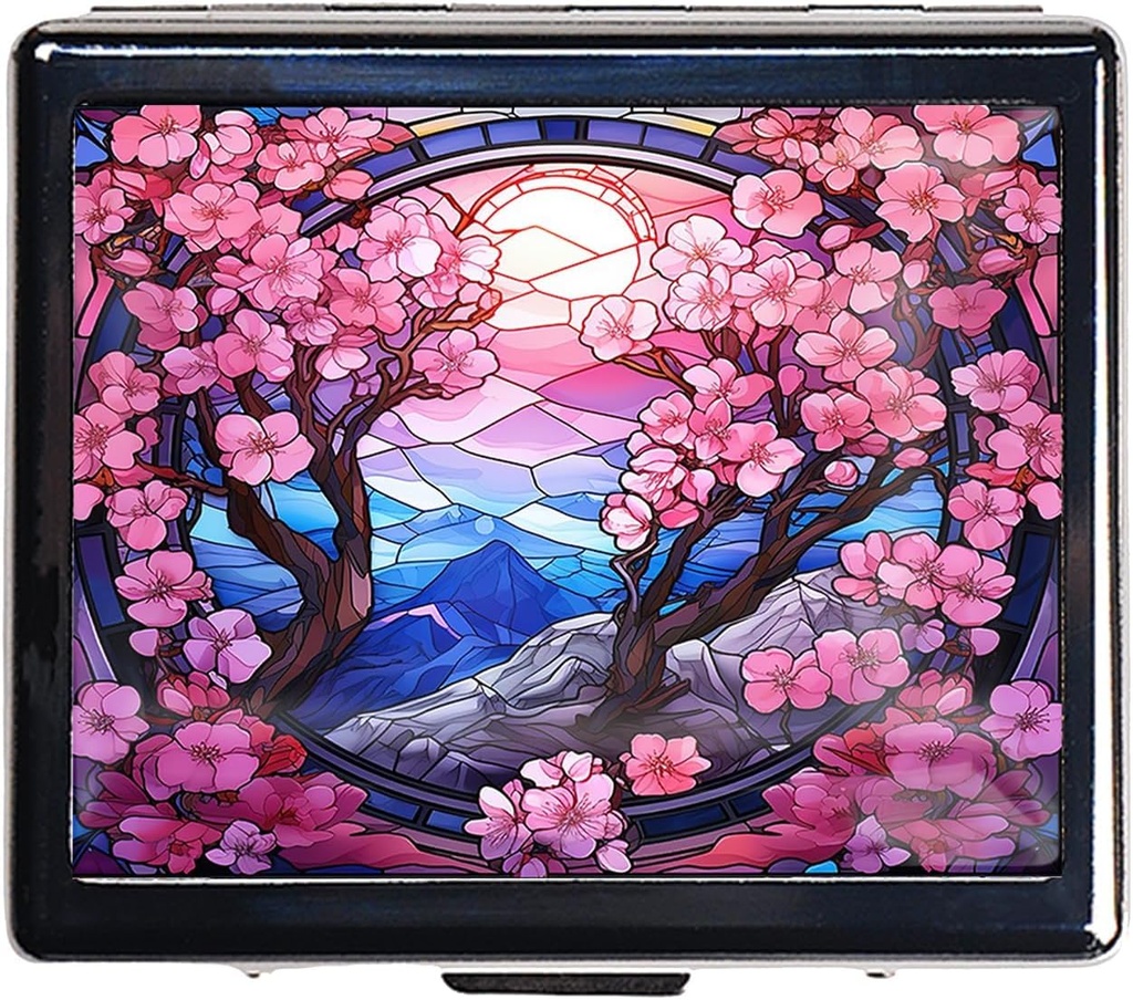 7 Days Chromed Shiny Silver Pill Organizer with Mirror Inside Has 8 Separate Compartments Rectangle 7 Days Pill Box Pill Case (Cherry Blossom)