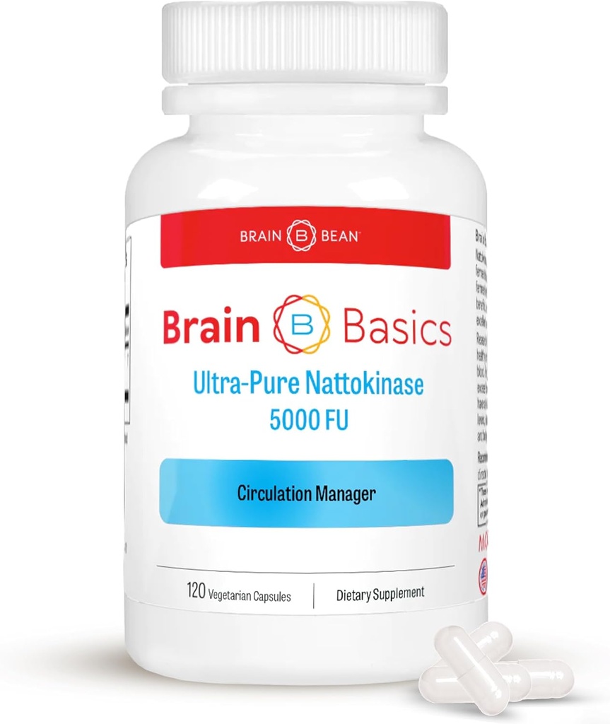 Brain Basic Ultra-Pure Nattokinase 5000 FU – 120 Capsules - Natural Blood Circulation Support with Highest Potency Available – Non-GMO, Vegan, Gluten Free