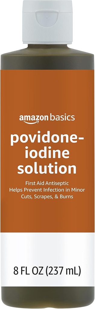   Basics First Aid Antiseptic, 10% Povidone Iodine Solution First Aid Antiseptic, Unflavored, 8 Fluid Ounces, 1-Pack (Previously Solimo)