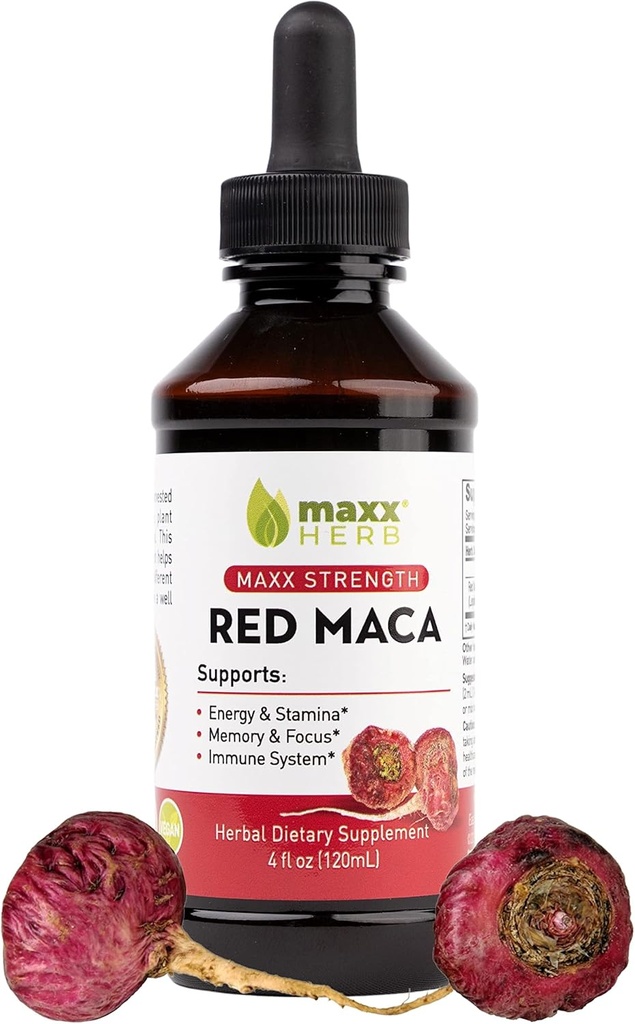 Maxx Herb Red Maca Root Extract - Max Strength Liquid Drops Absorb Better Than Powder or Capsules, for Stamina, Memory and Focus - 4 Oz Bottle (60 Servings)