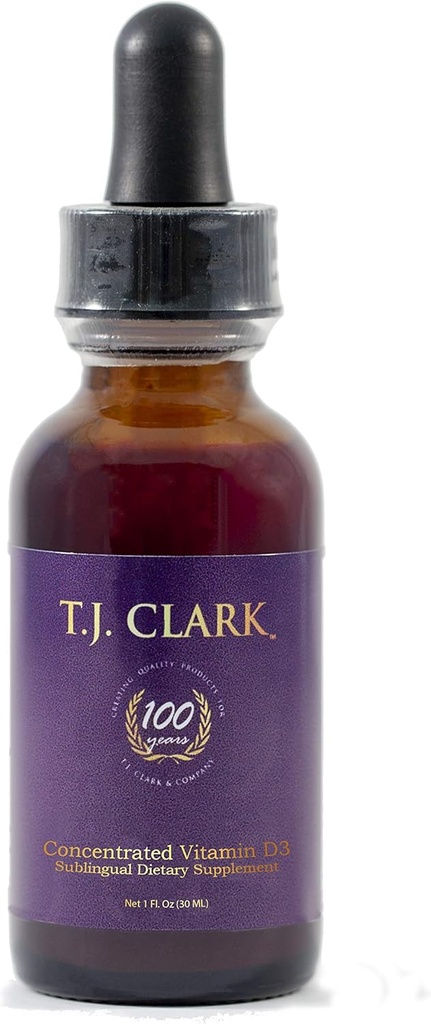 Liquid Vitamin D3 125mcg / 5,000 IU, 1 fl. oz. Concentrated Sublingual Dietary Supplement, TJ Clark, Glass Dropper