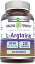 Amazing Formulas L-Arginine Supplement | 500 Mg | 250 Capsules | Amino Acid Supplement for Men & Women | Non-GMO | Gluten Free | Made in USA