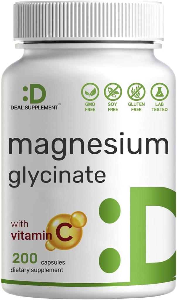 Magnesium Glycinate 500mg Per Capsule (1000mg Per Serving) Plus Vitamin C, 240 Capsules – 100% Chelated for Easy Absorption – Essential Mineral Supplement